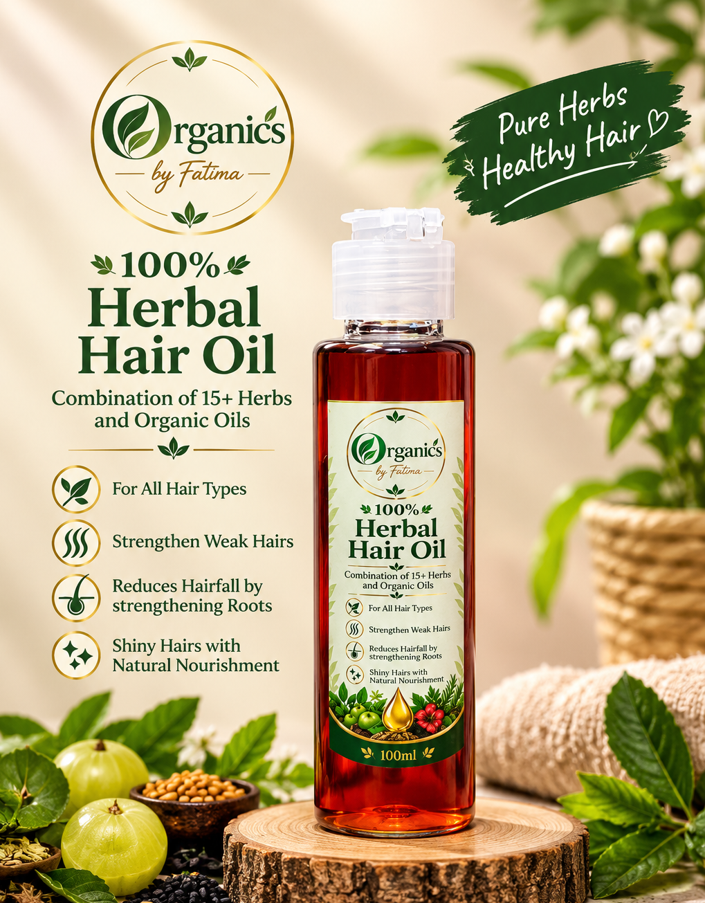 Organic Herbal Hair Oil for Hairfall Control and Healthy Growth